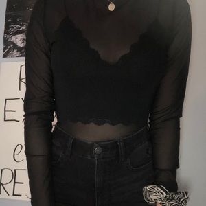 mock neck target sheer black long sleeve